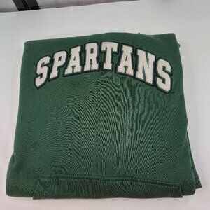 Vintage Spartans Pullover Hoodie Sweatshirt Green & White Men US 3XB